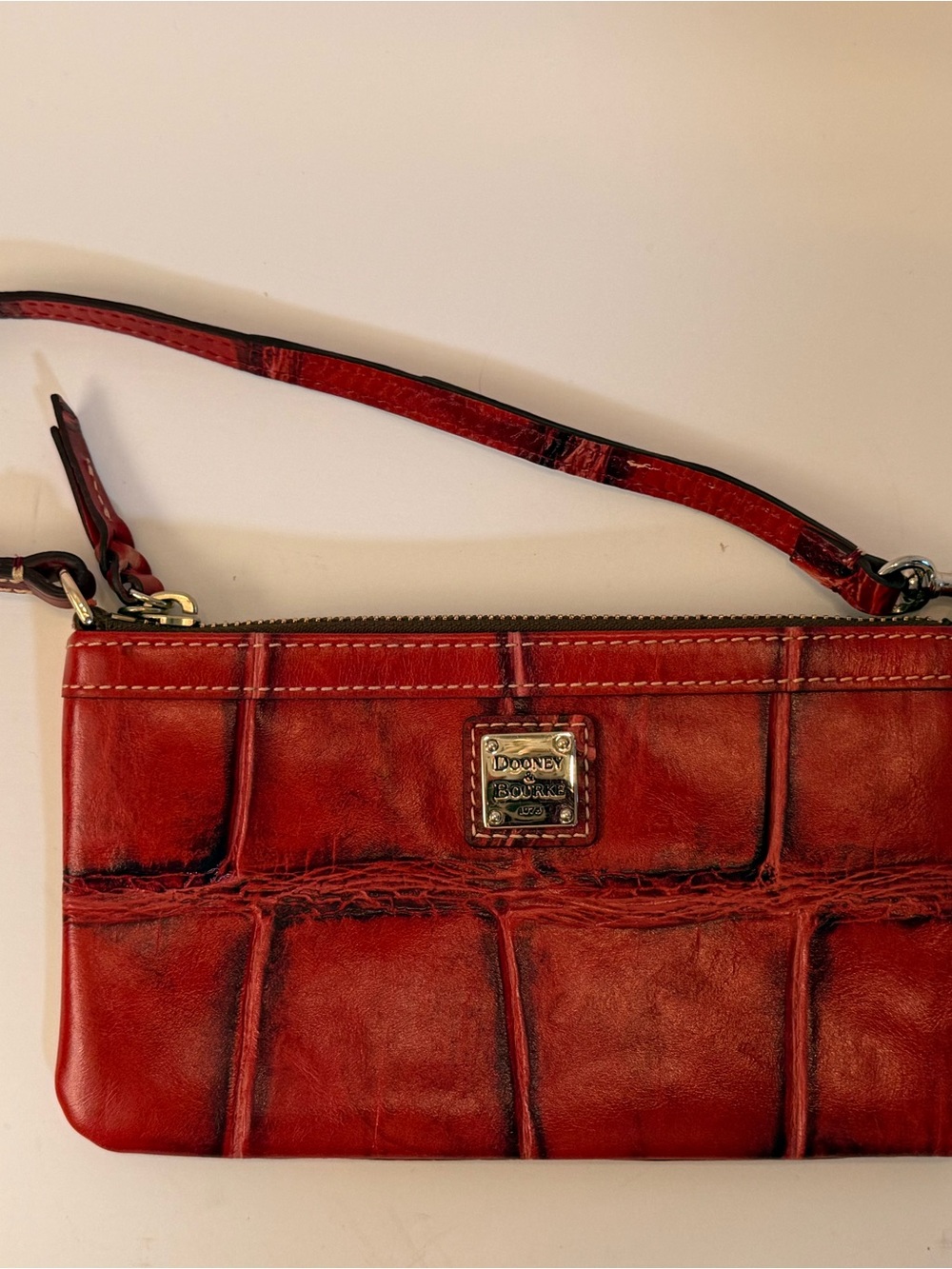 Dooney & Bourke Red Croc-Embossed Shoulder Bag with Branded Plaque